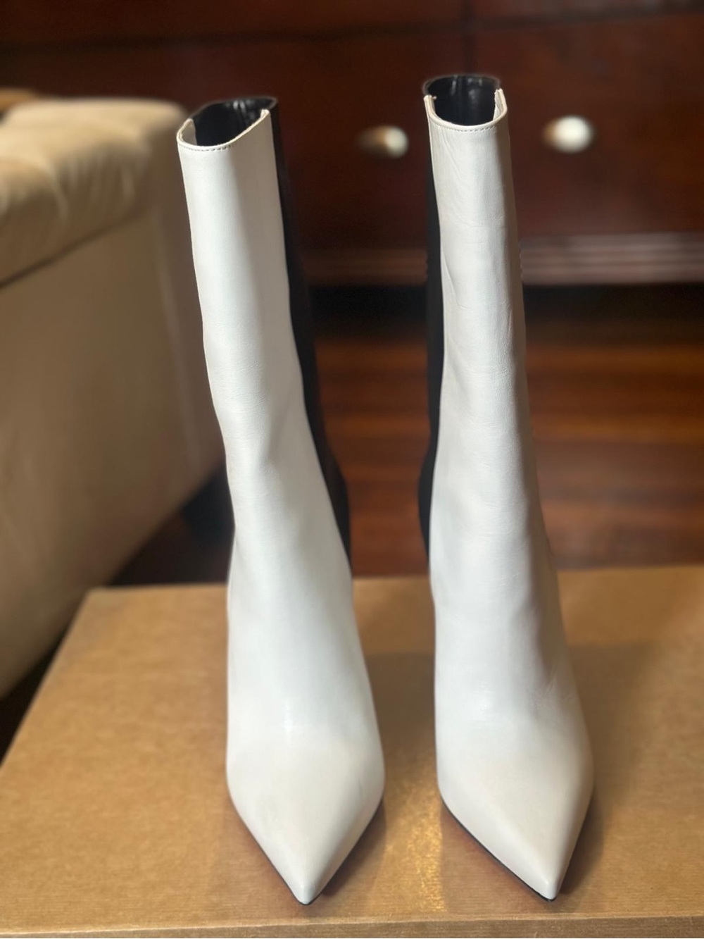 Christian Louboutin Black and White Colorblock Stiletto Booties - Picture 2 of 8